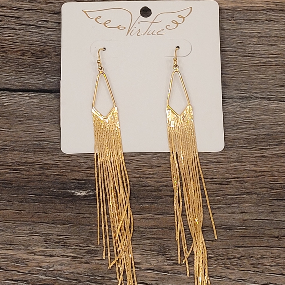 Gold Tassel Earrings with V-Shaped Design